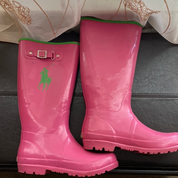 Polo by Ralph Lauren Shoes | Euc Ralph Lauren Polo Rain Boots | Color: Green/Pink | Size: 9 | Marleyjaye4's Closet